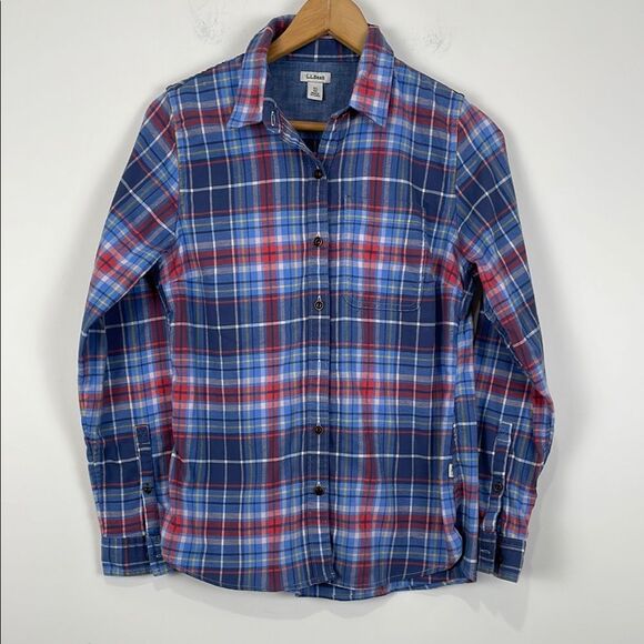 L.L. Bean Women’s BeanFlex All-Season Button Down Shirt XS Plaid Blue Flannel - Picture 1 of 8